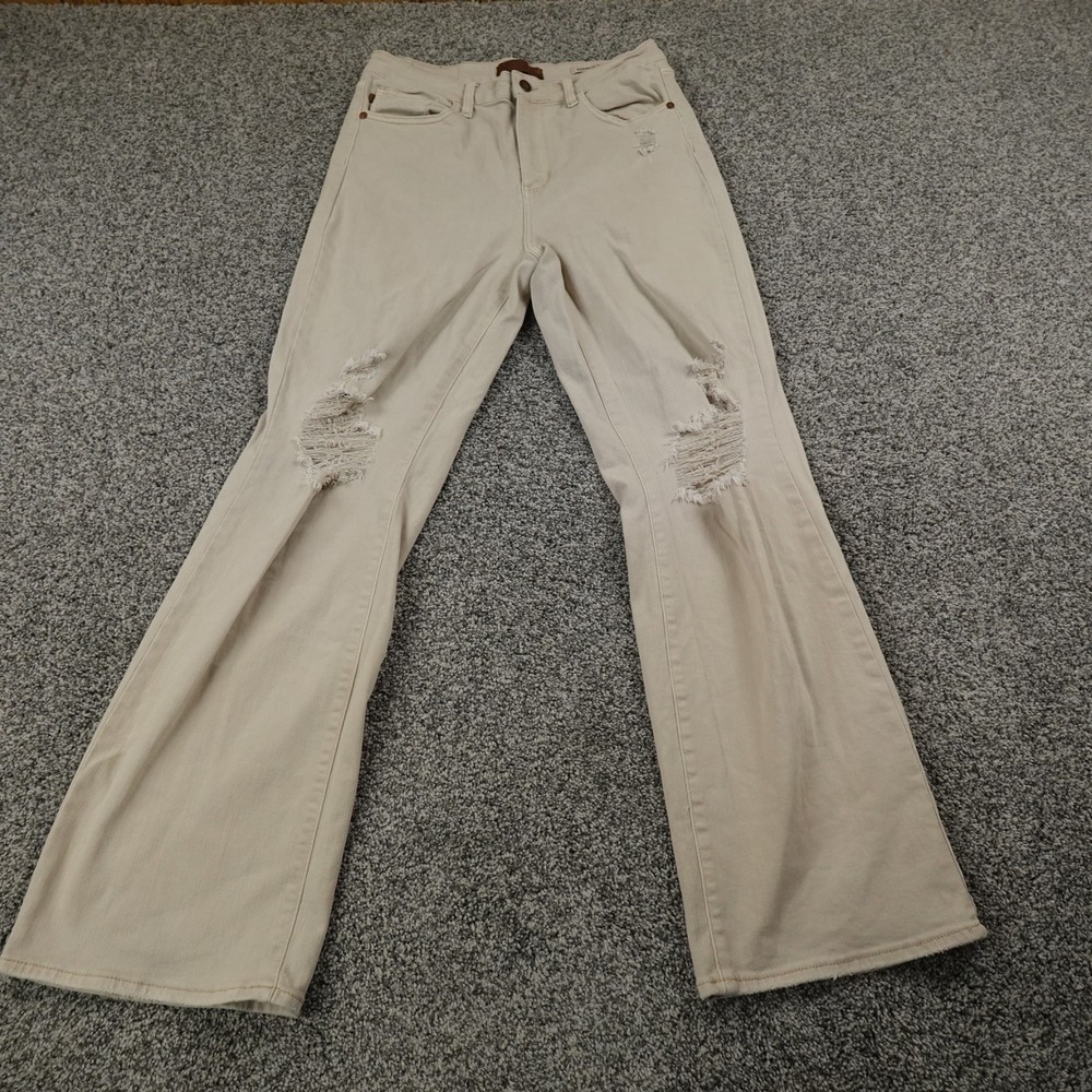 Judy Blue Jeans Womens 13 Beige Denim Trouser Pants High Rise Flare Bell Stretch